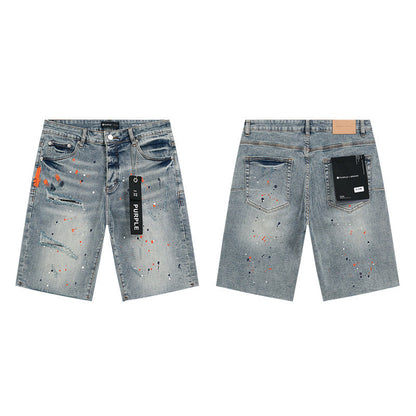 GMABCD Men's Vintage Distressed Patchwork Denim Shorts – Straight-Leg Streetwear – detail view 3