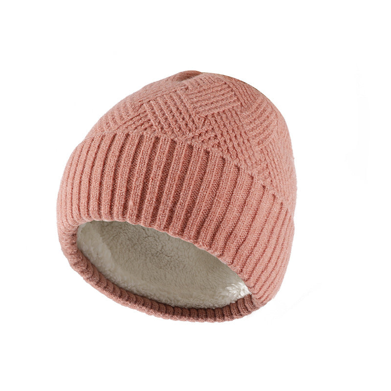 Winter Double Layer Fleece-lined Thickened Knitted Hat Women's Solid Color Wool Warm Windproof Earflaps Slipover Flanging Woolen Cap