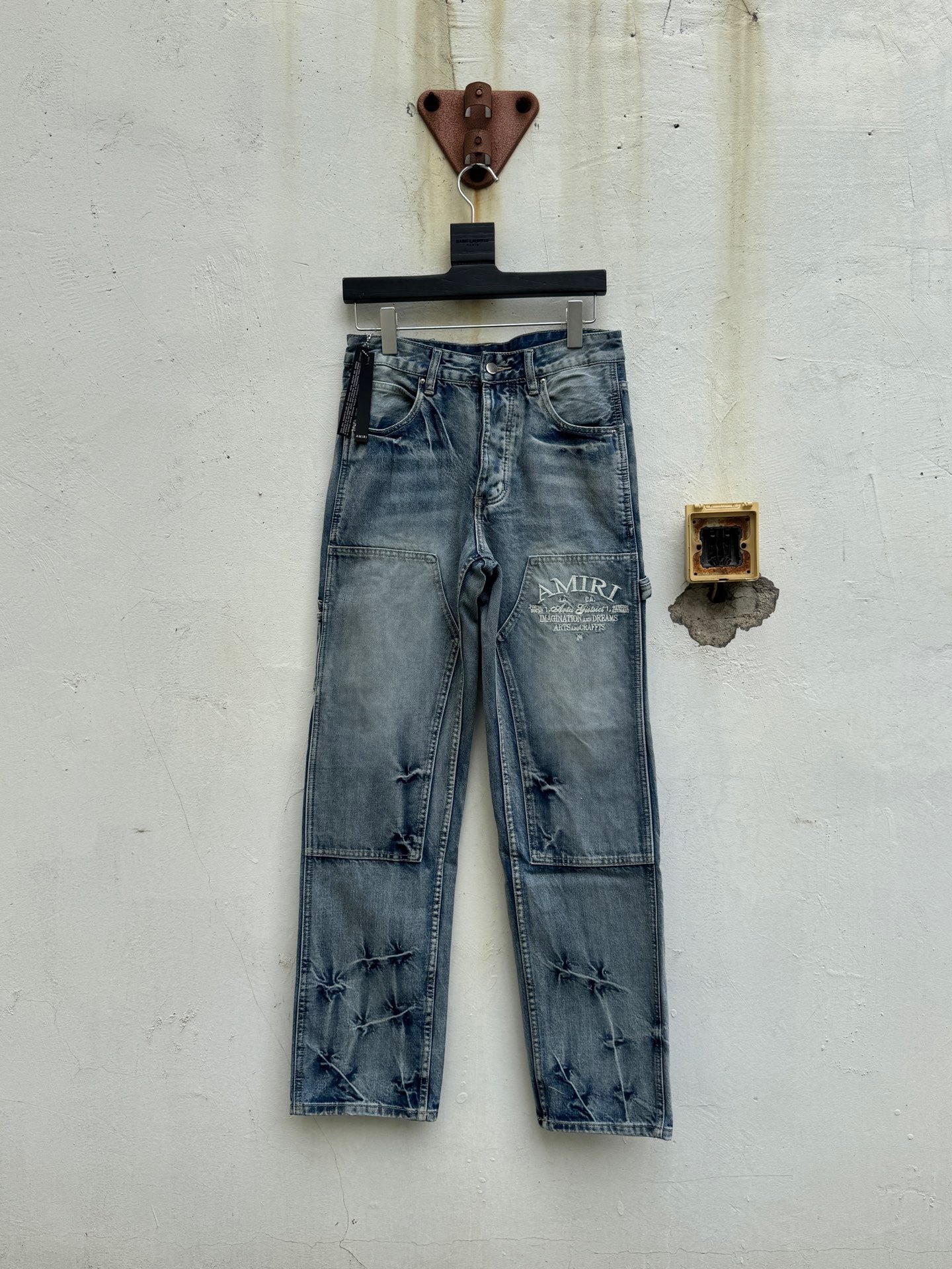 GMAMI New Logging Jeans Embroidered Washed Ripped Jeans Long Pants Unisex