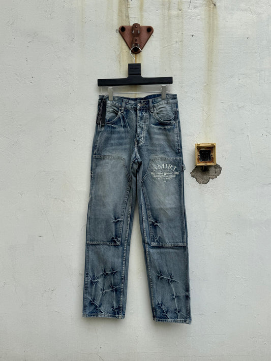 GMAMI New Logging Jeans Embroidered Washed Ripped Jeans Long Pants Unisex