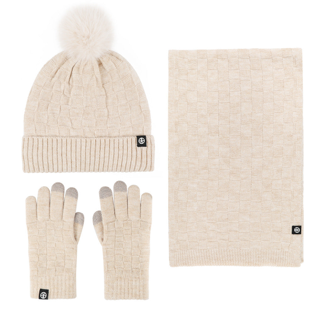 Winter Warm Woolen Hat Scarf Gloves Three-Piece Suit Windproof Adult Knitted Hat Three-Piece Set