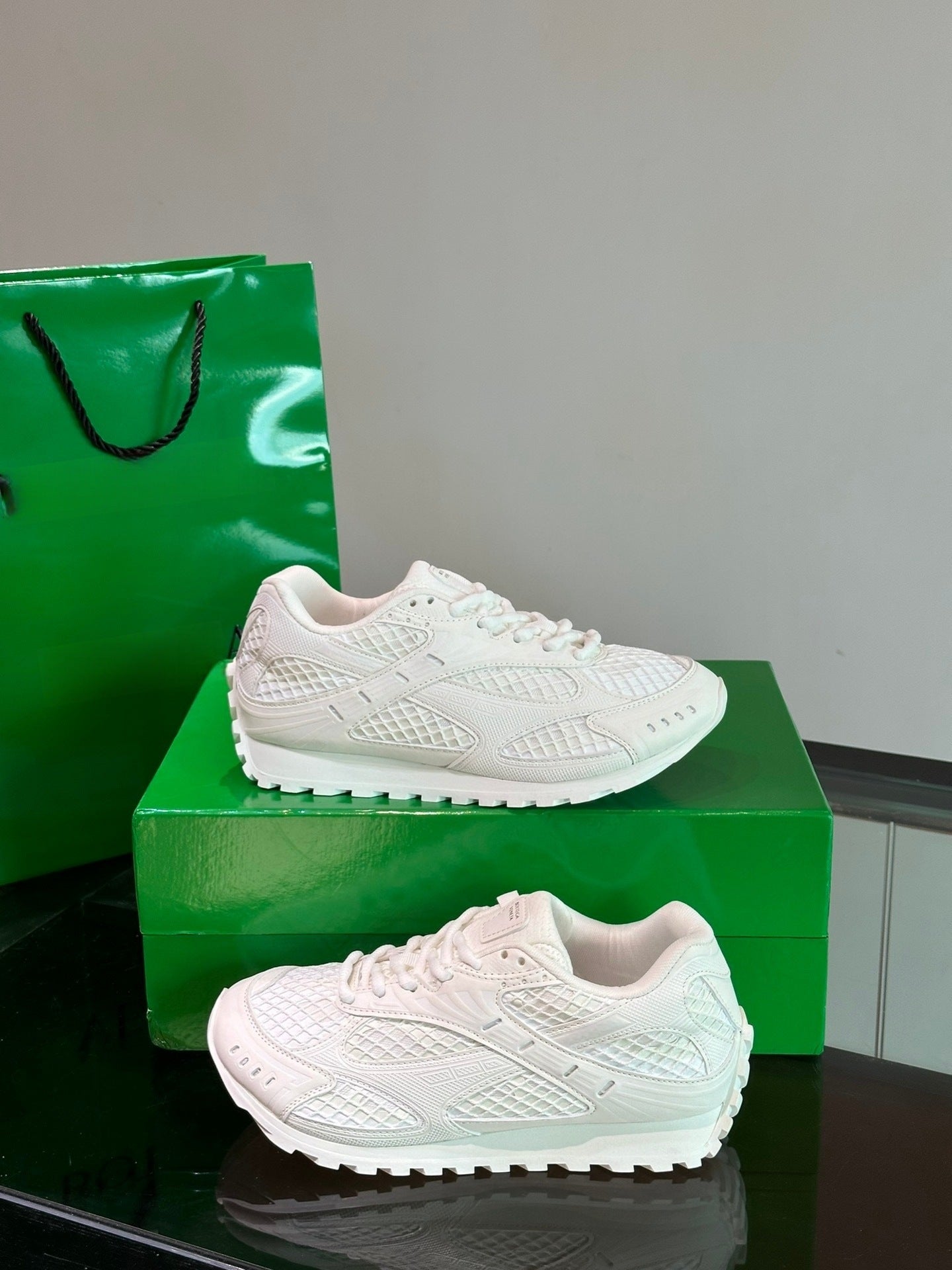 GMabcd New Casual Genuine Leather Mesh Patchwork Dad Shoes Versatile Fashion Couple Lace-up Sneakers