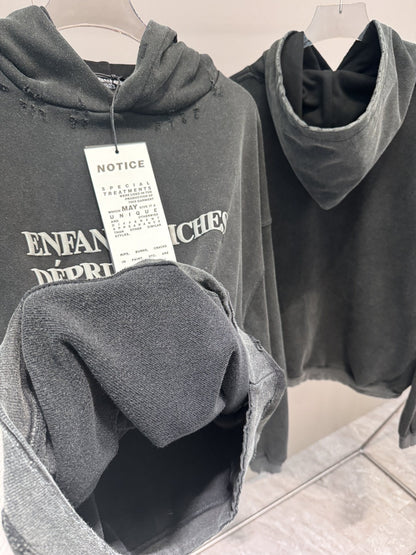 High-Quality ERD Melancholy Rich Second Generation Hooded Sweatshirt Washed Vintage Distressed Jacket Autumn Winter Zipper Coat