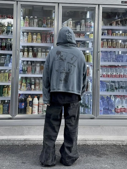 High-Quality ERD Melancholy Rich Second Generation Hooded Sweatshirt Washed Vintage Distressed Jacket Autumn Winter Zipper Coat