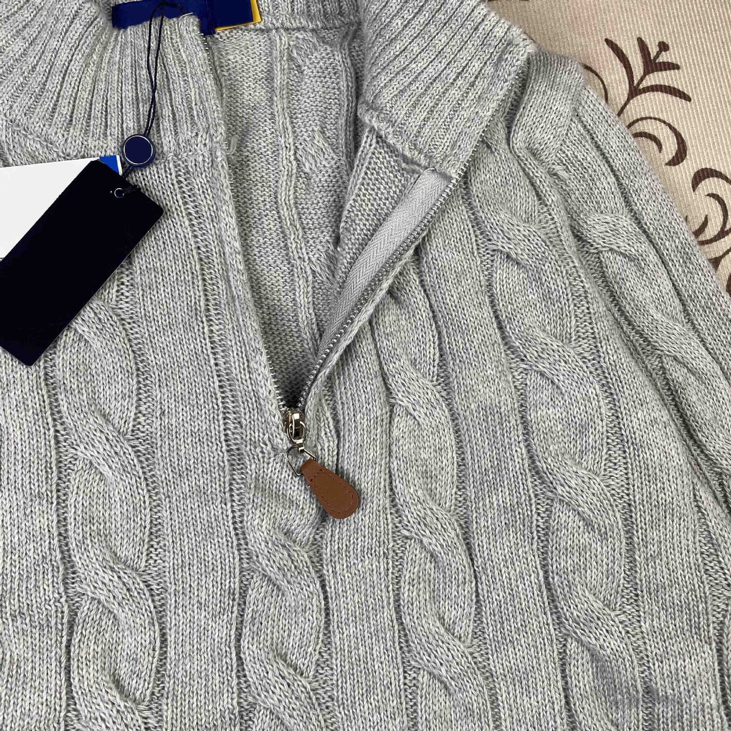 Real Shot RL Raffi Pony Label Embroidered Knit Sweater Men Autumn Winter Stand Collar Cable Couple Half Zip Sweater Women