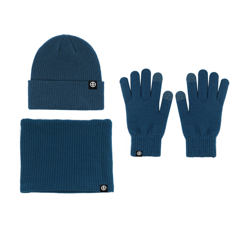 Winter Warm Woolen Hat Scarf Gloves Three-Piece Suit Windproof Adult Knitted Hat Three-Piece Set