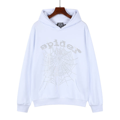 Beautiful Fashion Brand Men's and Women's Same Style 555555 Cobweb Puff Print Hip Hop Loose Heavy Terry Hooded Sweater Set