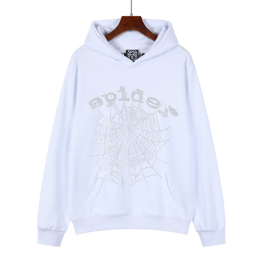Beautiful Fashion Brand Men's and Women's Same Style 555555 Cobweb Puff Print Hip Hop Loose Heavy Terry Hooded Sweater Set