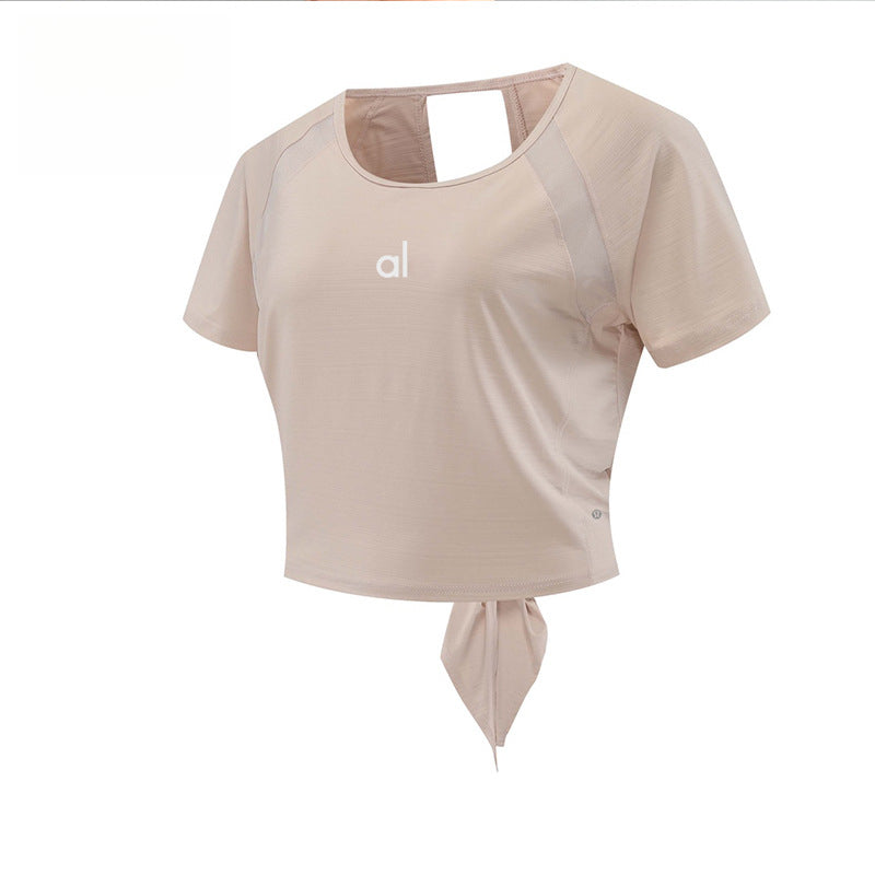 Al Sports Yoga Shirt for Women, Quick-Dry Running Casual Short Sleeve with Chest Pads, Short Cross-Fit Gym Top T-Shirt for Summer