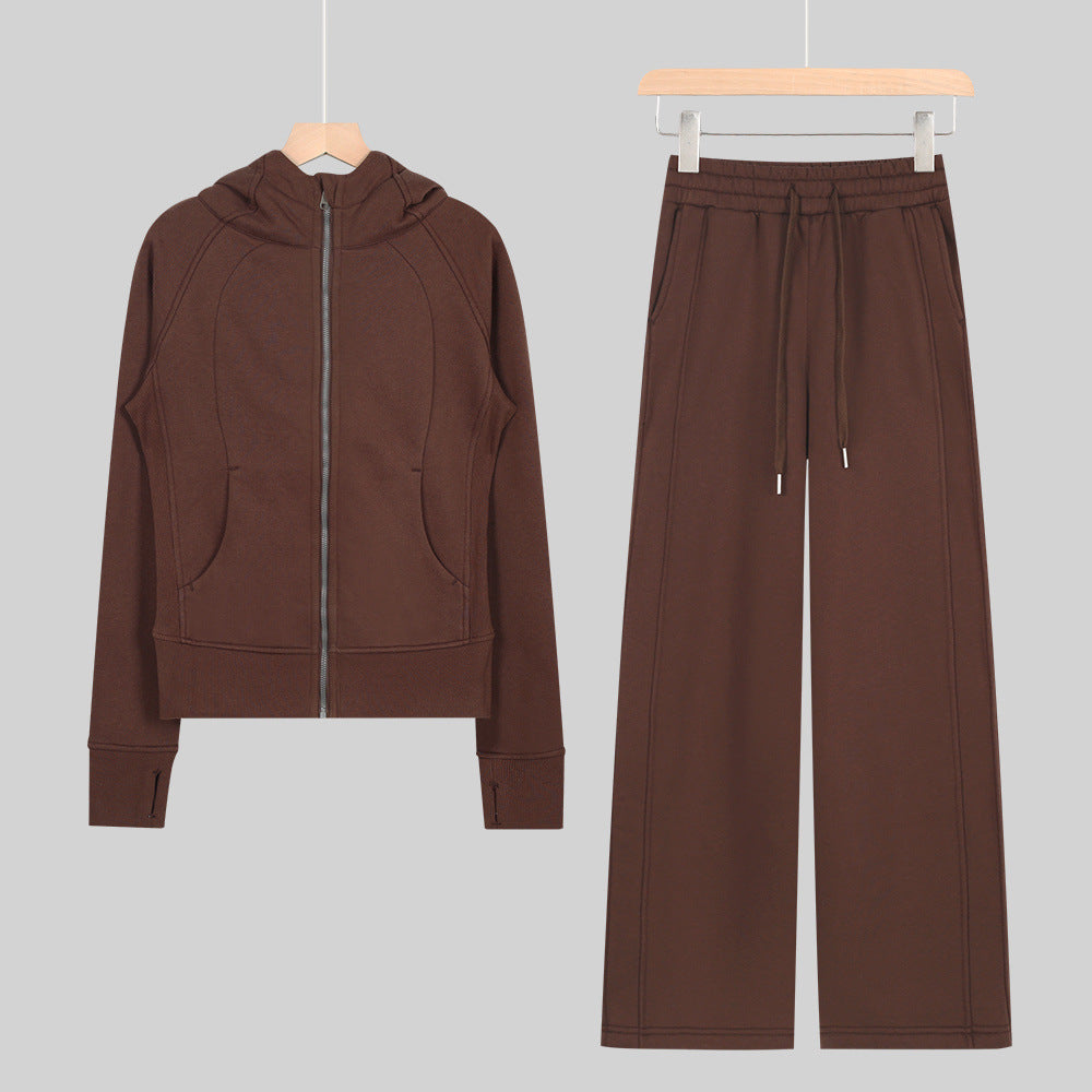 LULU Embroidered Hooded Zipper Cardigan Slim Fit Sweatshirt Set Fleece Lined Full Zipper Cardigan Jacket Gold Label