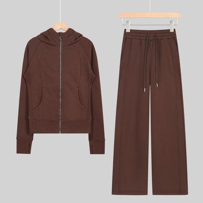 LULU Embroidered Hooded Zipper Cardigan Slim Fit Sweatshirt Set Fleece Lined Full Zipper Cardigan Jacket Gold Label