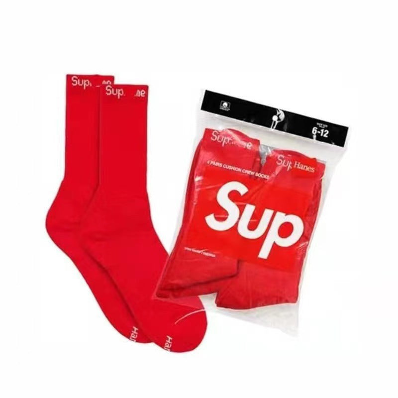 2-Pack Trendy Socks Hane Crew Socks Towel Bottom Trendy Brand Sports Basketball Mid-Calf Socks