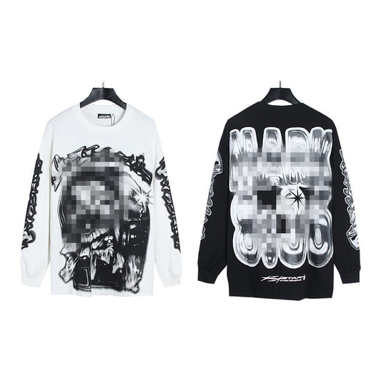 2025 Summer New American Fashion Brand Male and Female Couples Wear plus Size Loose Pullover Long Sleeve T-shirt Teenagers