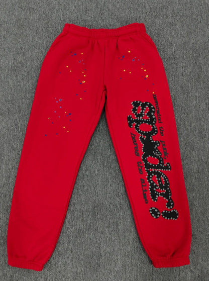 [Fleece Lined]Young Thug American Style Brand Sp5DER 555555 Spider Web Foam Print Casual Unisex Sweatpants