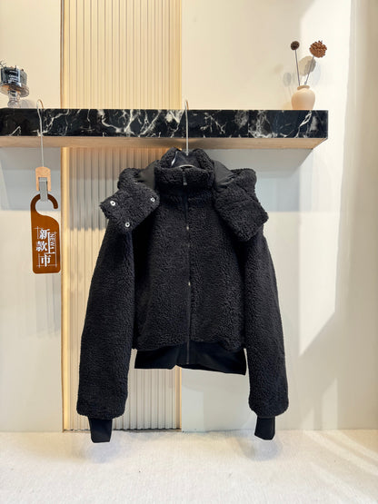 GMa-l-o Lamb Wool Detachable Hooded Short Women's Autumn Winter Casual Warm Zipper Jacket