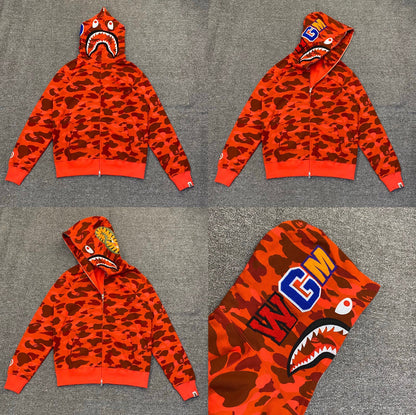 Fashion Brand Shark Camouflage Zipper Sweater Men and Women Couple Loose Cotton Fleece-lined Hooded Cardigan Coat Men
