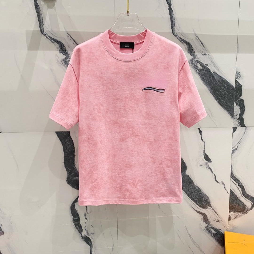 Wave cola embroidered round neck short sleeve, original fabric quality is superb, black, gray and pink colors to choose from.