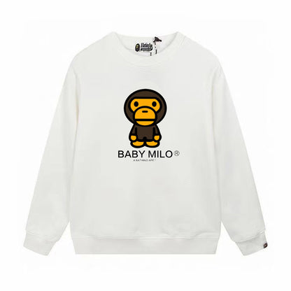 Terry Sweatshirt with Ape Man Letter Print, Unisex, Pure Cotton, Loose Fit, Thin, Crew Neck Pullover Top, Outerwear