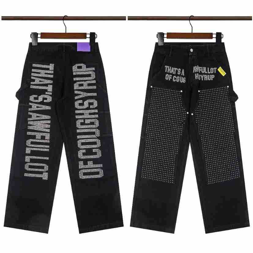 That's A Awful Lot of Cough Syrup Rhinestone Washed Denim Streetwear Pants
