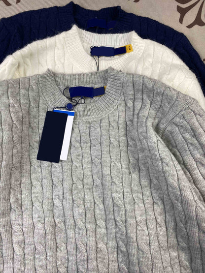 RL Sweater Women Embroidered Round Neck Knitwear Men Autumn Winter Warm Cable Couple