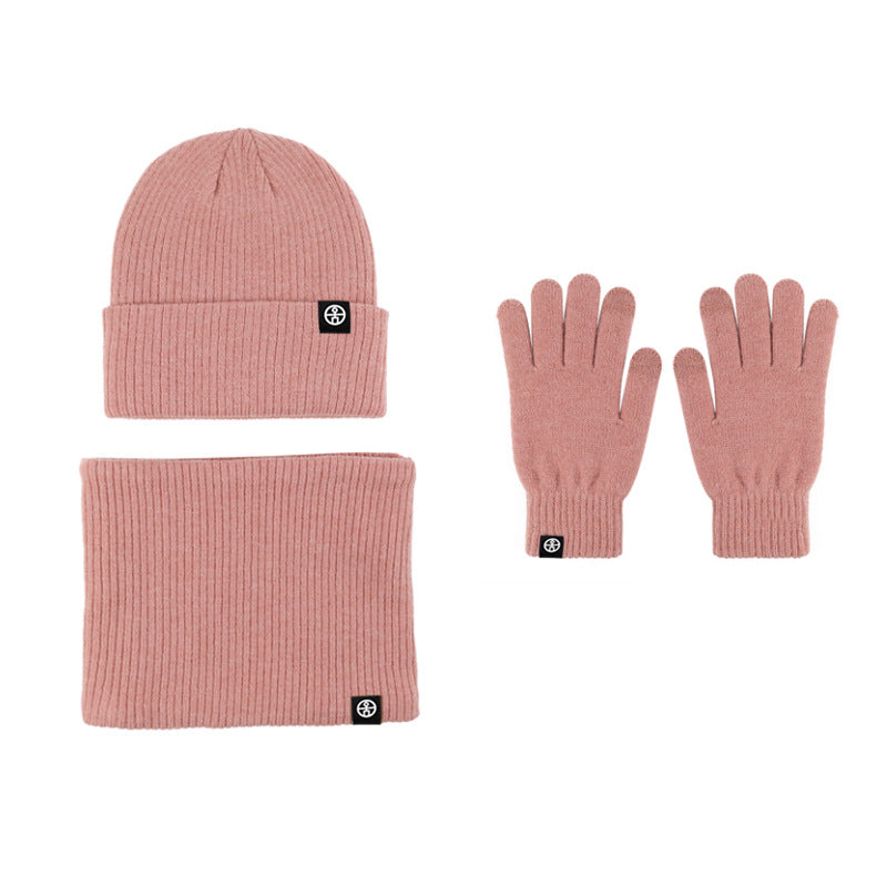 Winter Warm Woolen Hat Scarf Gloves Three-Piece Suit Windproof Adult Knitted Hat Three-Piece Set