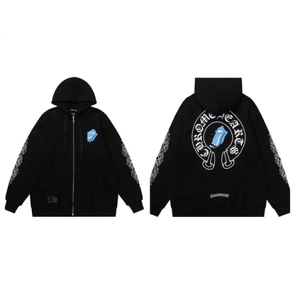 CH Autumn Winter New Cross Scroll Simple Classic Hooded Sweatshirt Zipper Pure Cotton Jacket