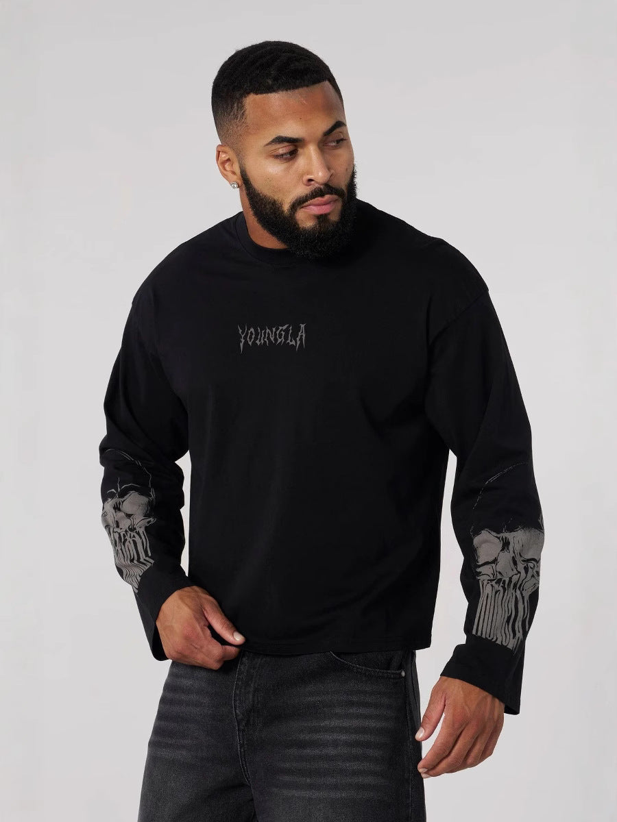 Young-La Autumn Long-Sleeved T-shirt Cotton round Neck Gym Exercise Workout Training Bottoming Shirt Men