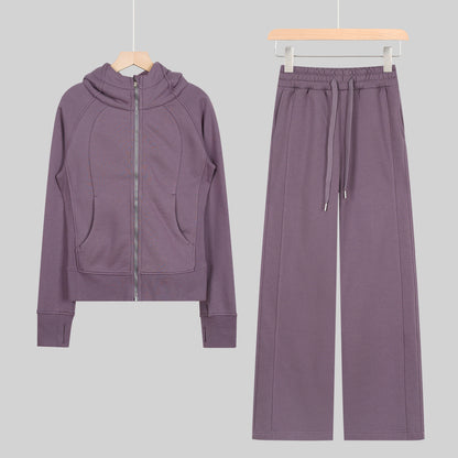 LULU Embroidered Hooded Zipper Cardigan Slim Fit Sweatshirt Set Fleece Lined Full Zipper Cardigan Jacket Gold Label