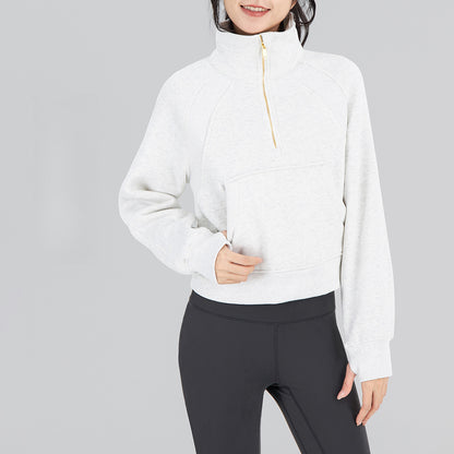 Lulu Same Style Winter Half-Zip Loose Hooded Sweatshirt for Women, Autumn and Winter Fleece-Lined Slim Fit Hoodie Jacket