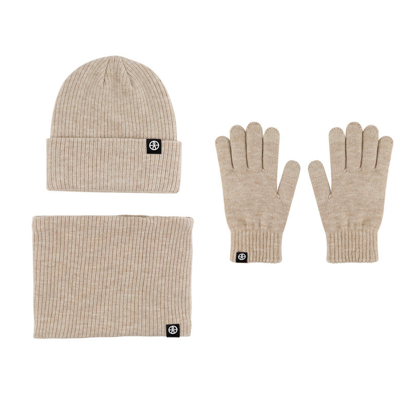 Winter Warm Woolen Hat Scarf Gloves Three-Piece Suit Windproof Adult Knitted Hat Three-Piece Set