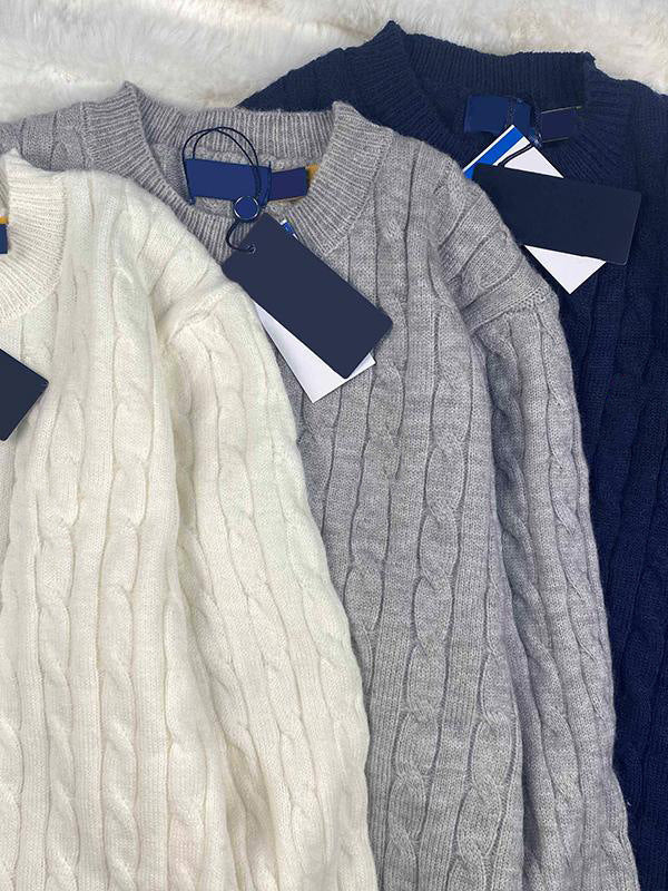 RL Sweater Women Embroidered Round Neck Knitwear Men Autumn Winter Warm Cable Couple