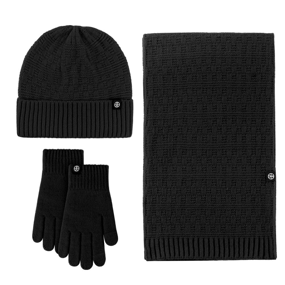 Winter New Japanese Style Knitting Gloves Scarf Hat Three-Piece Set Wool Warm Cold-Proof Fur Ball Scarf Three-Piece Set