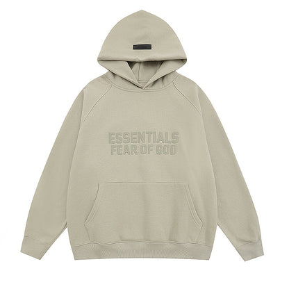 FQG Double-Line ESSENTIALS Hooded Sweatshirt with 3D Silicone Letter Print Unisex Loose Hoodie