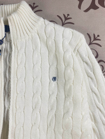 RL Raff Pony Label Autumn Winter Warm Cable Knit Zipper Sweater Cardigan Women Embroidered Cable Cardigan Men