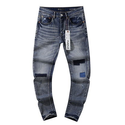 Jeans Washed and Distressed Retro Tattered Jeans Splash Ink Ruffle Handsome and Beautiful Style