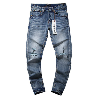 Jeans Washed and Distressed Retro Tattered Jeans Splash Ink Ruffle Handsome and Beautiful Style