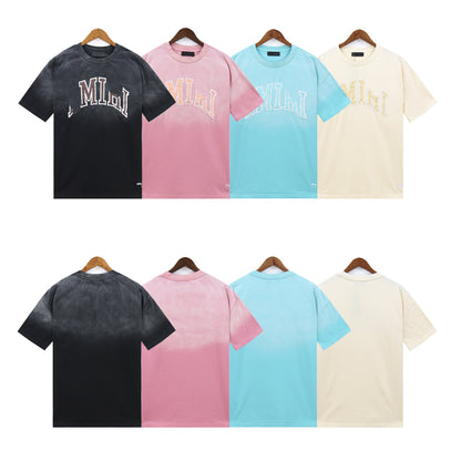 Ami Summer Washed and Worn Casual Letter American T-shirt Loose Men's and Women's Same Shorts Suit