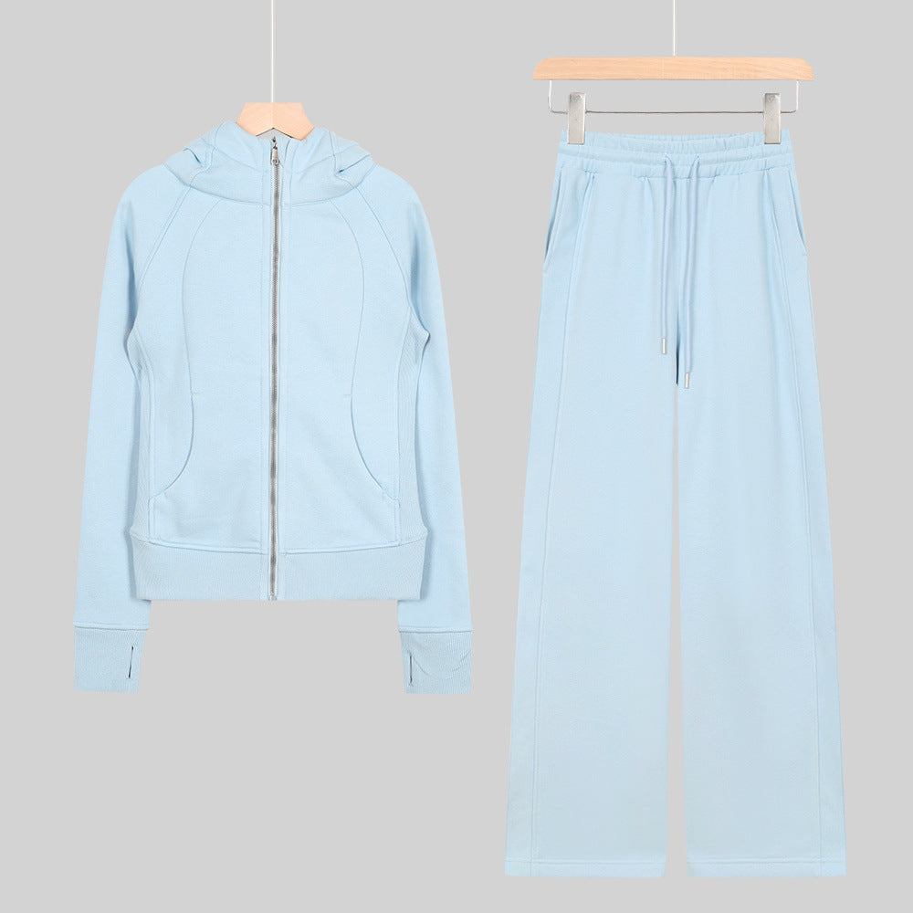 LULU Embroidered Hooded Zipper Cardigan Slim Fit Sweatshirt Set Fleece Lined Full Zipper Cardigan Jacket Gold Label