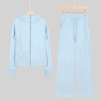 LULU Embroidered Hooded Zipper Cardigan Slim Fit Sweatshirt Set Fleece Lined Full Zipper Cardigan Jacket Gold Label