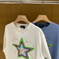 Teddy bear-shaped colorful star rhinestone letter round neck loose short sleeve T-shirt for men and women P63