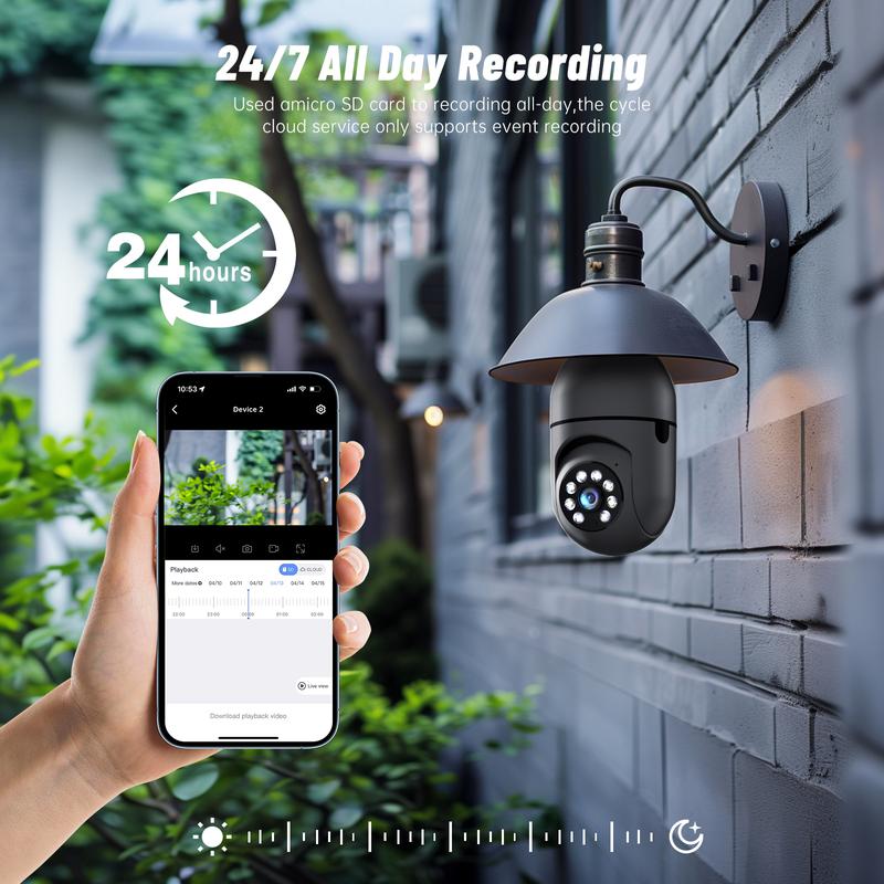 Light Bulb Security Camera with 3MP HD, Infrared Night Vision, Pan/Tilt, 2-Way Audio, Human Detection & Alexa Compatibility