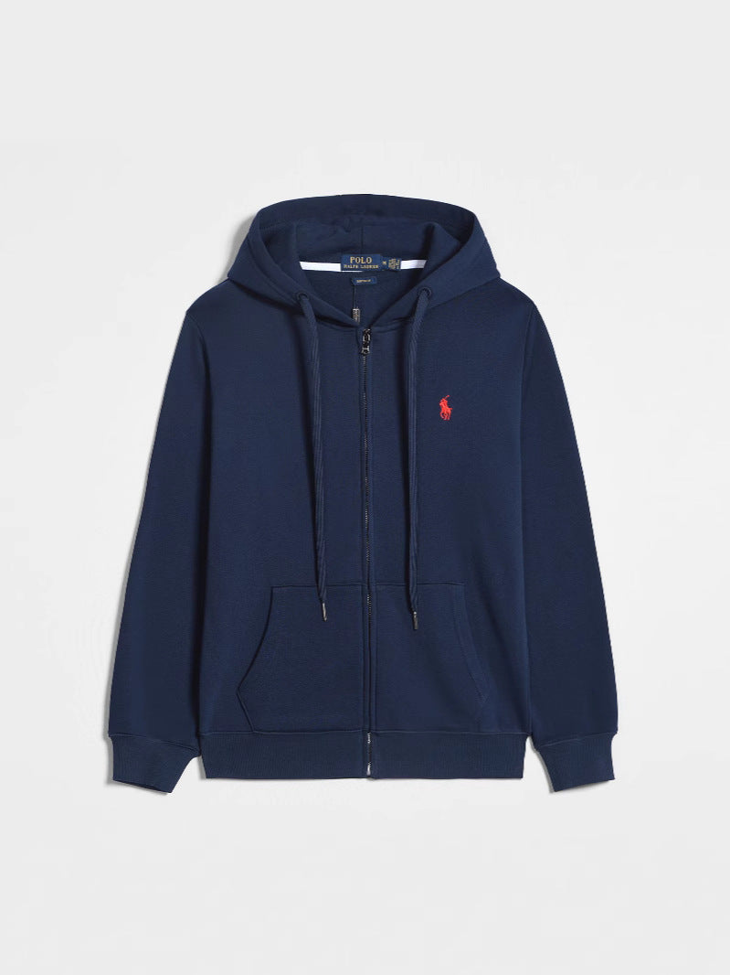 GMabcd Spring and Autumn Thin Pony Hooded Sweatshirt RL Cardigan Zipper Embroidery Loose Plus Size Paul POLO Jacket