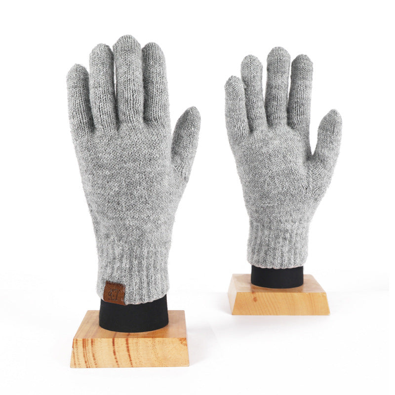 2024 Winter Popular Japanese Wool Knitted Plaid Gloves Fleece-lined Thickened Cycling Five-Finger Touch Screen Warm Gloves