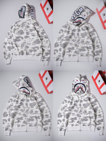 Fashion Brand Shark Camouflage Zipper Sweater Men and Women Couple Loose Cotton Fleece-lined Hooded Cardigan Coat Men