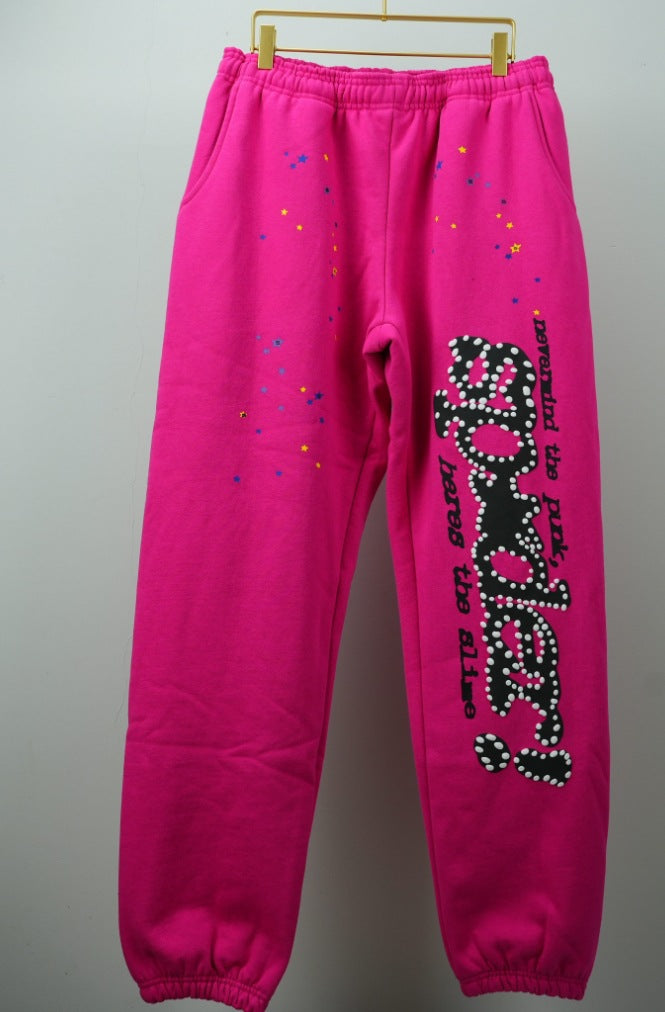 [Fleece Lined]Young Thug American Style Brand Sp5DER 555555 Spider Web Foam Print Casual Unisex Sweatpants