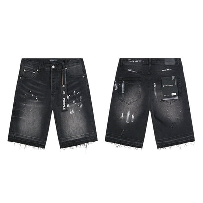 GMABCD Men's Vintage Distressed Patchwork Denim Shorts – Straight-Leg Streetwear – detail view 9