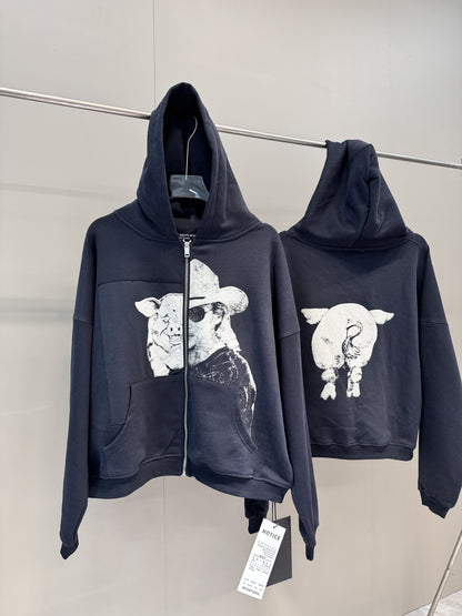 High-Quality ERD Melancholy Rich Second Generation Hooded Sweatshirt Washed Vintage Distressed Jacket Autumn Winter Zipper Coat