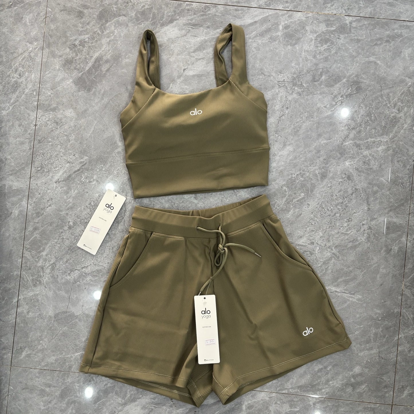 Al Yoga Bra High Elasticity Sleeveless Waffle Solid Color Tank Top Shorts Casual Set Yoga Fitness