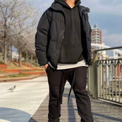 GmabcdFEAR OF GOD Double Stitch ESSENTIALS Solid Color Thickened Cotton Jacket Pure Black