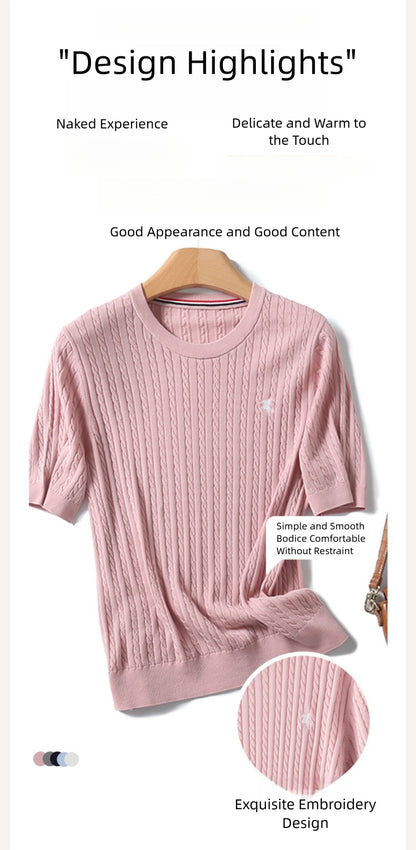Miu Series Spring and Summer round Neck Embroidered Ruff Pony Fashion Simple Knitwear Female Tn2258 Fashion All-Matching